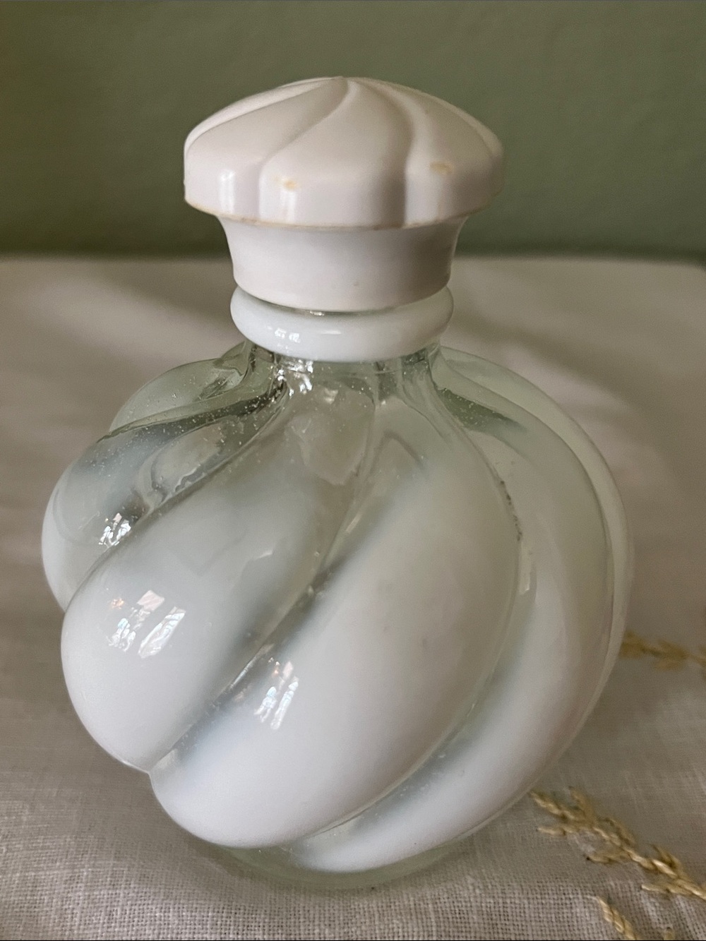 Vintage White Opalescent Swirl Perfume Bottle & Stopper Wrisley Vanity Bottle